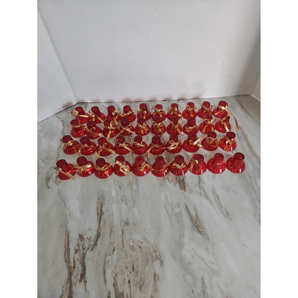 40 Vintage Christmas Light Covers Red Plastic Bells/Gold Bows For String Lights